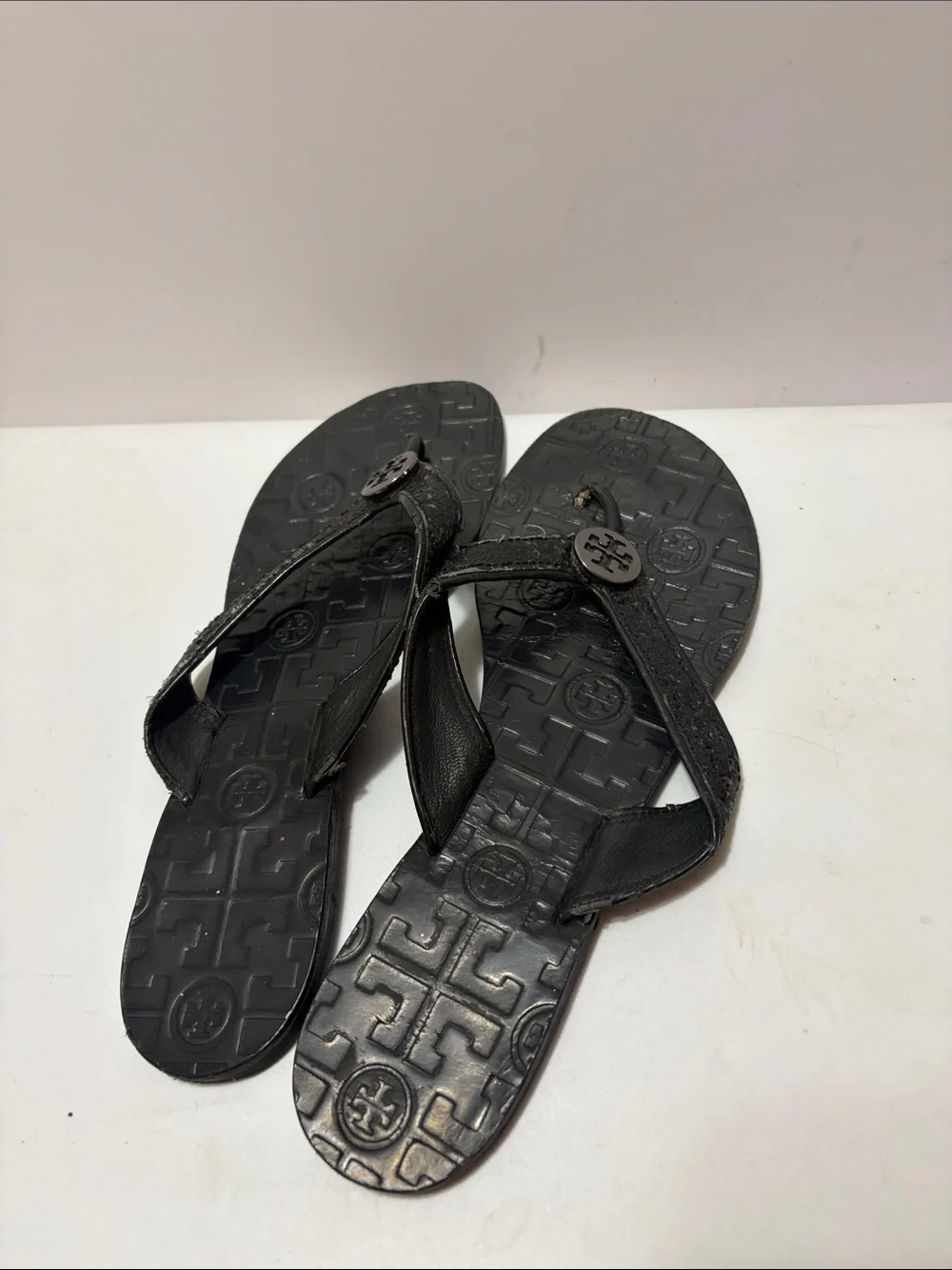 Tory Burch Black Glitter Women’s Sz 8 Logo Thong Sandals